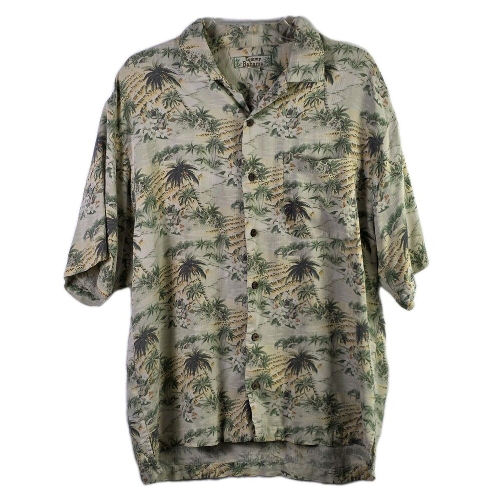 VTG Tommy Bahama Men's Medium 100% Silk Floral Hawaiian Aloha Palm Tree Shirt